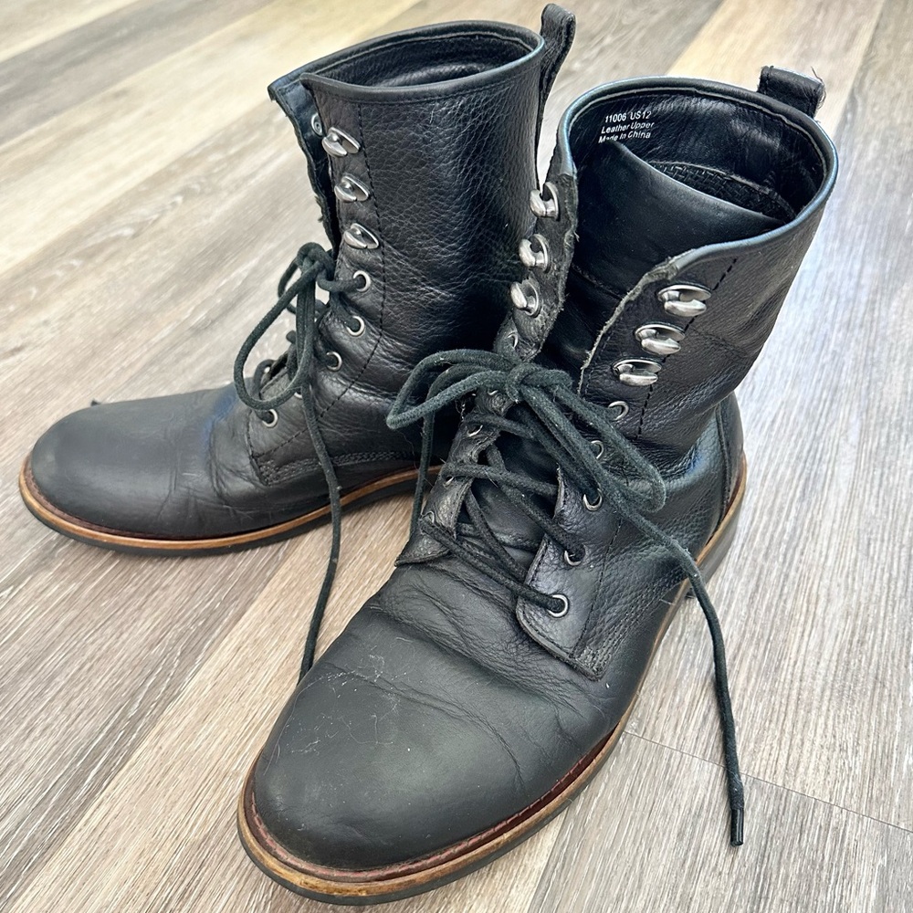 KLR Men's Leather Lace-up Boots in Black